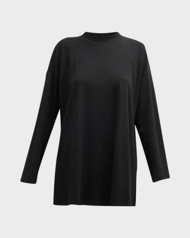 Missy Mock-Neck Stretch Rib-Knit Top